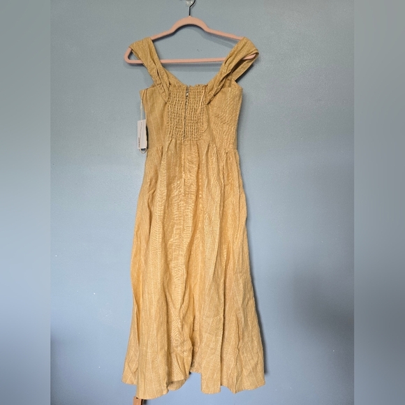 Reformation Barrington Pinstripe Linen Dress Yellow Size 4 NWT - Picture 4 of 12